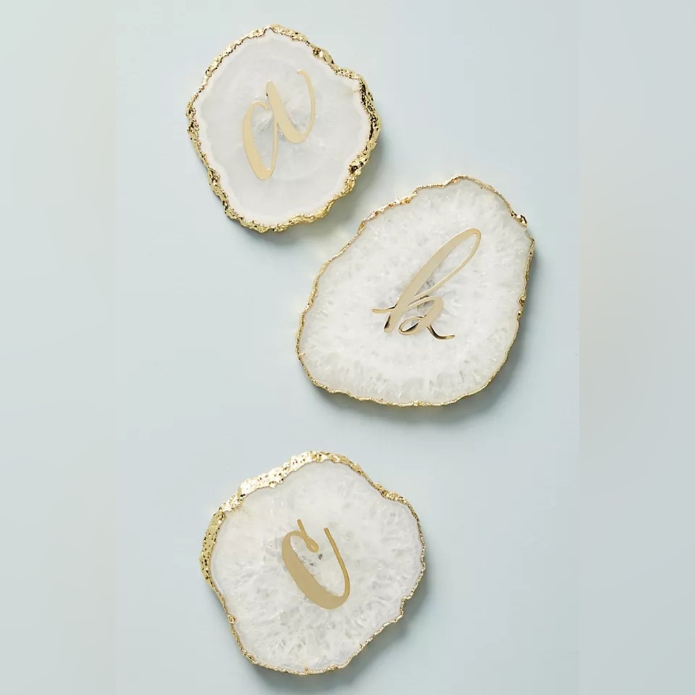 Anthropologie Monogram Agate Coaster Letter V